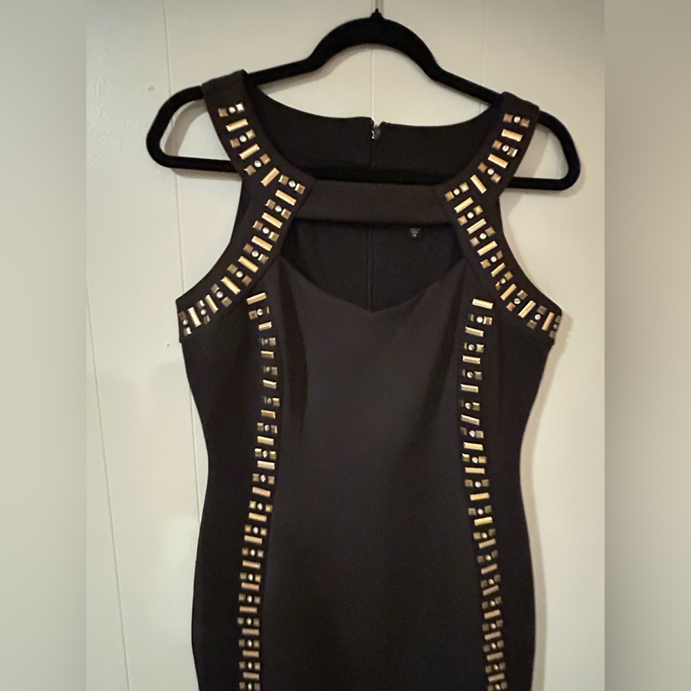 Melrose Chic Black Bodycon Dress Gold Stud Accents Size 10 Cocktail dress - Picture 6 of 9